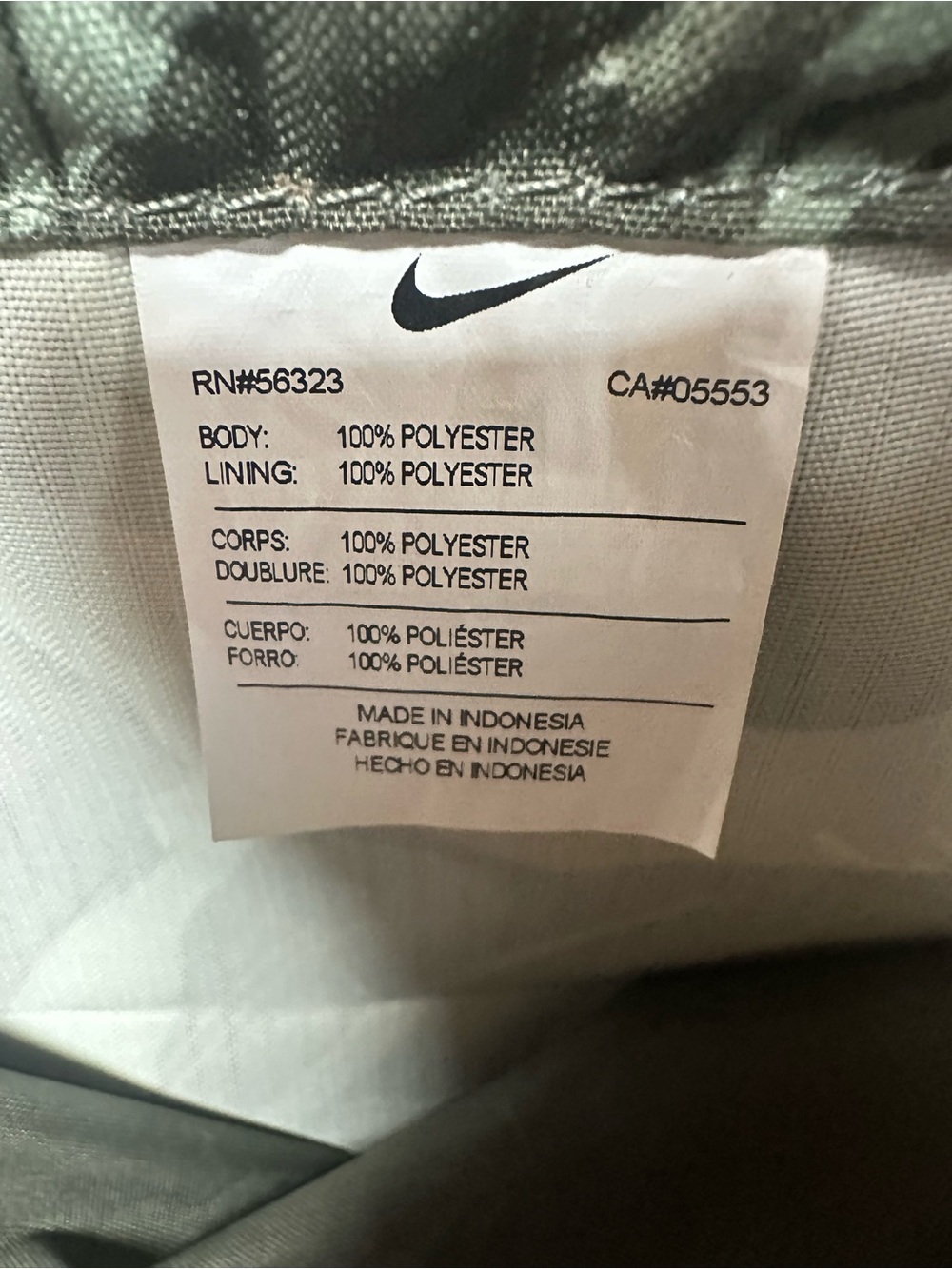 Nike Camo Drawstring Backpack Gym Sack Bag Green Black Zip Pocket 20x13.5 - Picture 4 of 4